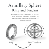 Armillary Sphere Ring Pendant – Vintage Astronomical Globe Ring | Adjustable Transformable Necklace | Celestial Jewelry for Space Lovers