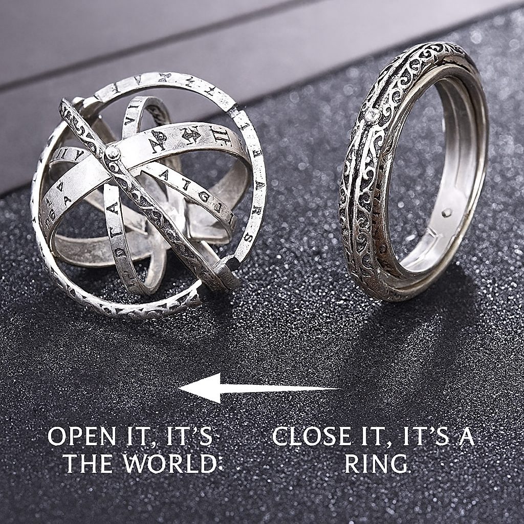 Armillary Sphere Ring Pendant – Vintage Astronomical Globe Ring | Adjustable Transformable Necklace | Celestial Jewelry for Space Lovers