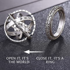 Armillary Sphere Ring Pendant – Vintage Astronomical Globe Ring | Adjustable Transformable Necklace | Celestial Jewelry for Space Lovers