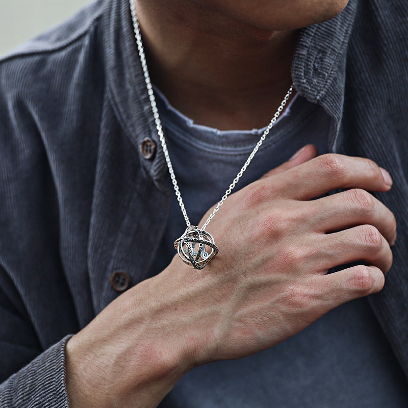 Armillary Sphere Ring Pendant – Vintage Astronomical Globe Ring | Adjustable Transformable Necklace | Celestial Jewelry for Space Lovers