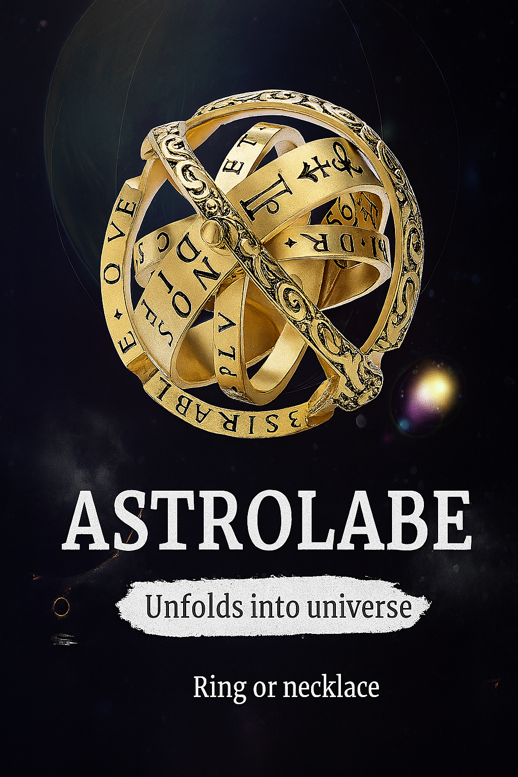Armillary Sphere Ring Pendant – Vintage Astronomical Globe Ring | Adjustable Transformable Necklace | Celestial Jewelry for Space Lovers